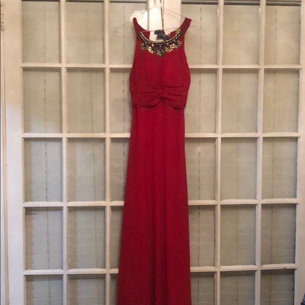 Red beaded wedding guest dress
